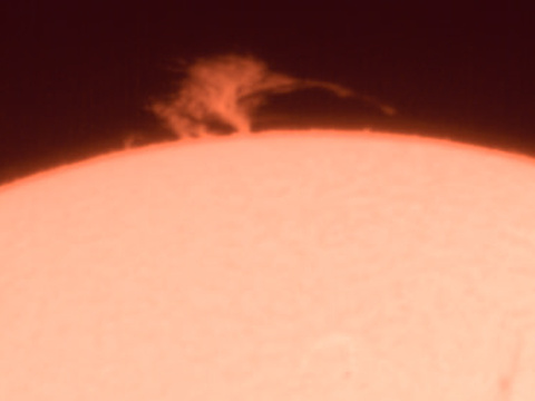 Sonne — Sonnenprotuberanz am 24.5.2015, Einzelaufnahme H-alpha in der Sternwarte Zwickau. M.H.