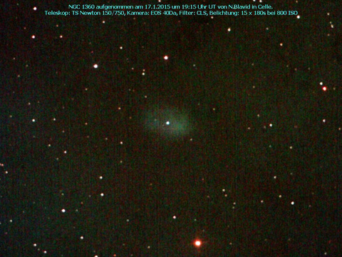 NGC 1360 - ein planetarischer Nebel im Chemischen Ofen (Fornax)