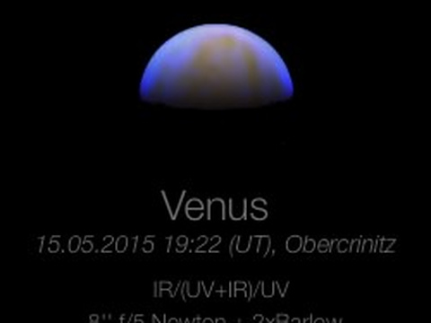 Venus-Wolken — Wolkenstrukturen auf dem Planeten Venus, abgebildet im UV-Licht, sowie im Infraroten. Aufgenommen am 15.05.2015 von Robert in Obercrinitz. C bnaAutor: RobertLizenz: CC BY-NC-ND 4.0